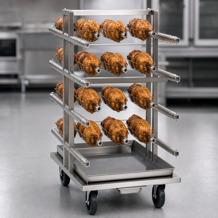 Product image #3 for Henny Penny RSS-016 Stainless Steel Mobile Rotisserie Spit Stand with Drip Tray, 16-Spit/Basket Capacity