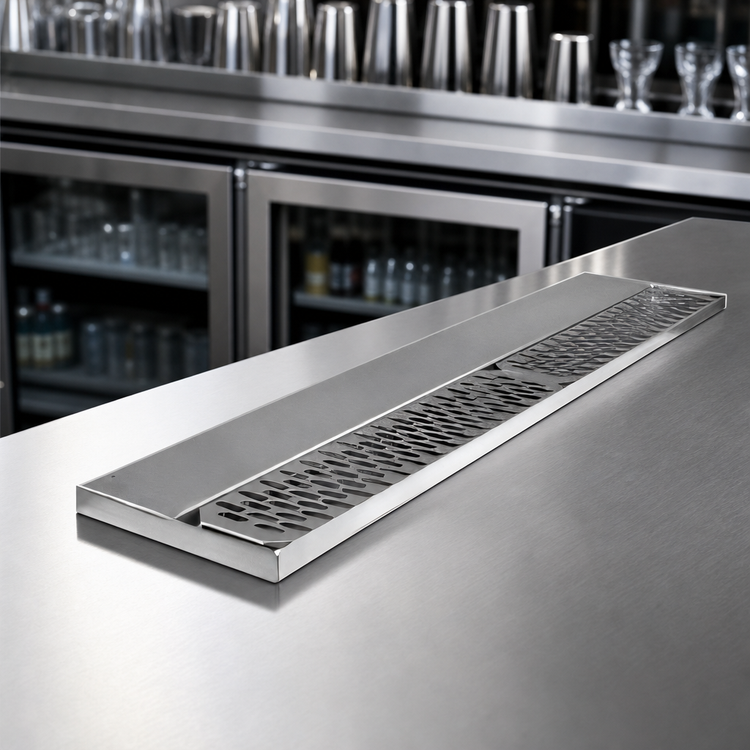 Product image #3 for Glastender 42-Inch Stainless Steel Underbar Drink Rail with Right-Hand Drain