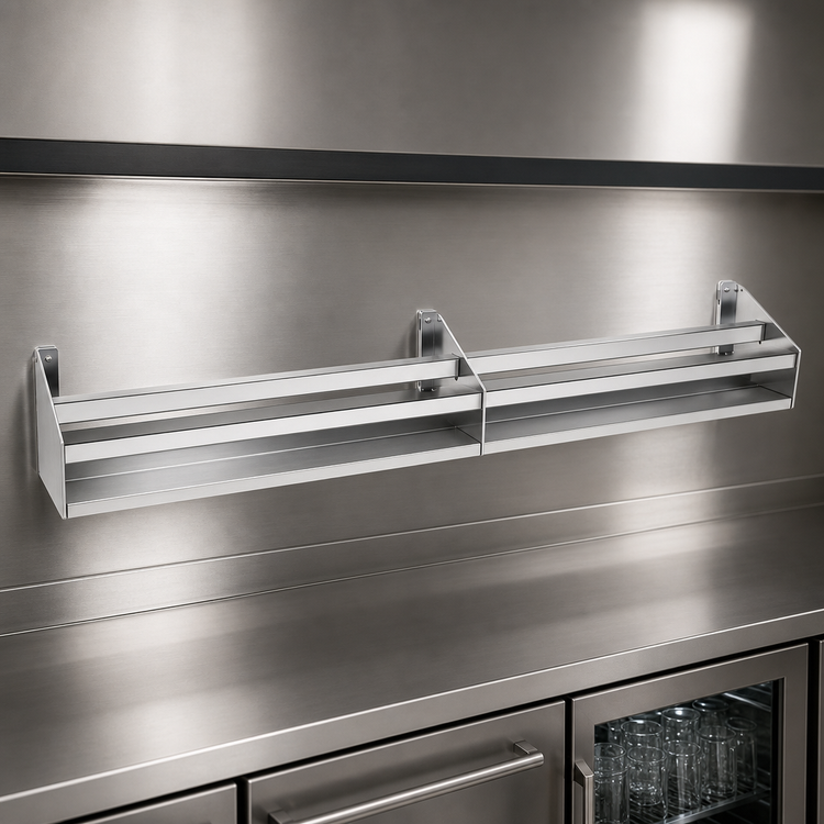 Product image #3 for Glastender 78-Inch Double Stainless Steel Speed Rail with Open Step-and-Rail Design