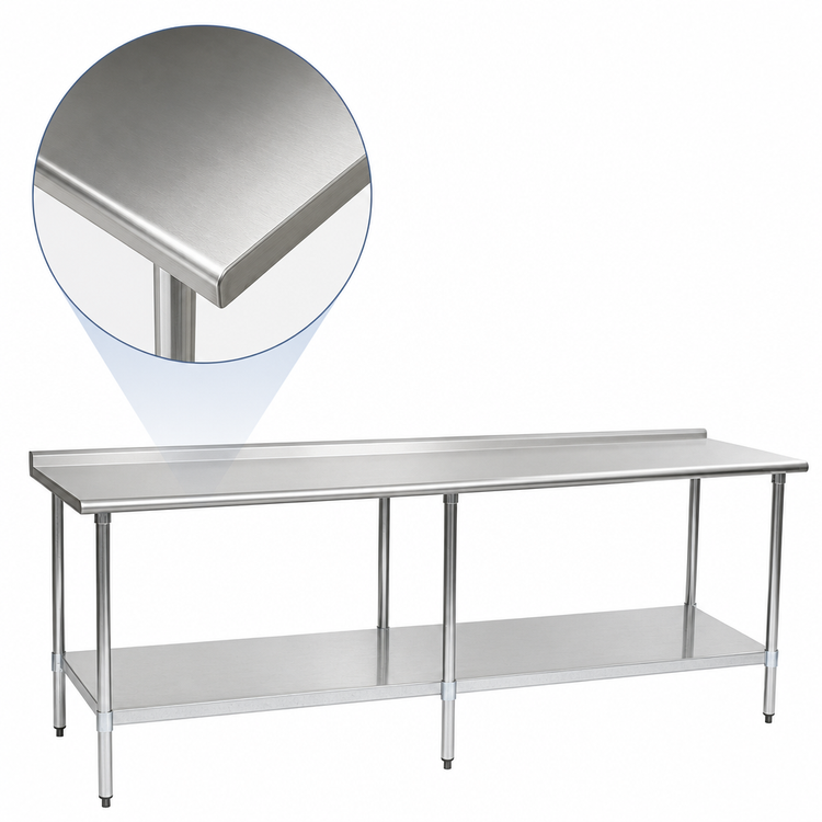 Product image #3 for Eagle Group Budget Series 144-Inch 430 Stainless Steel Work Table with Rear Up-Turn and Undershelf