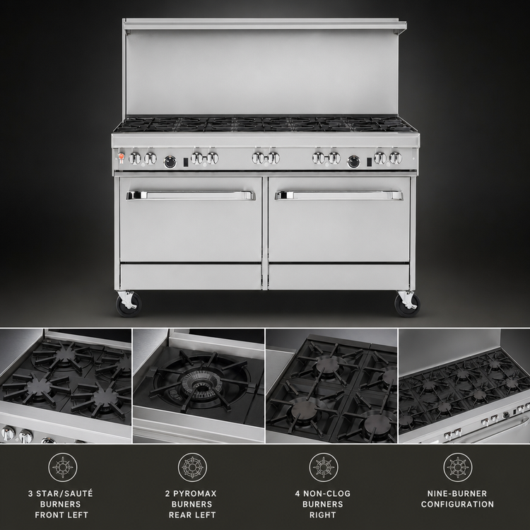 Product image #3 for Southbend Ultimate 60-Inch Gas Restaurant Range with 9 Open Burners and 2 Cabinet Bases