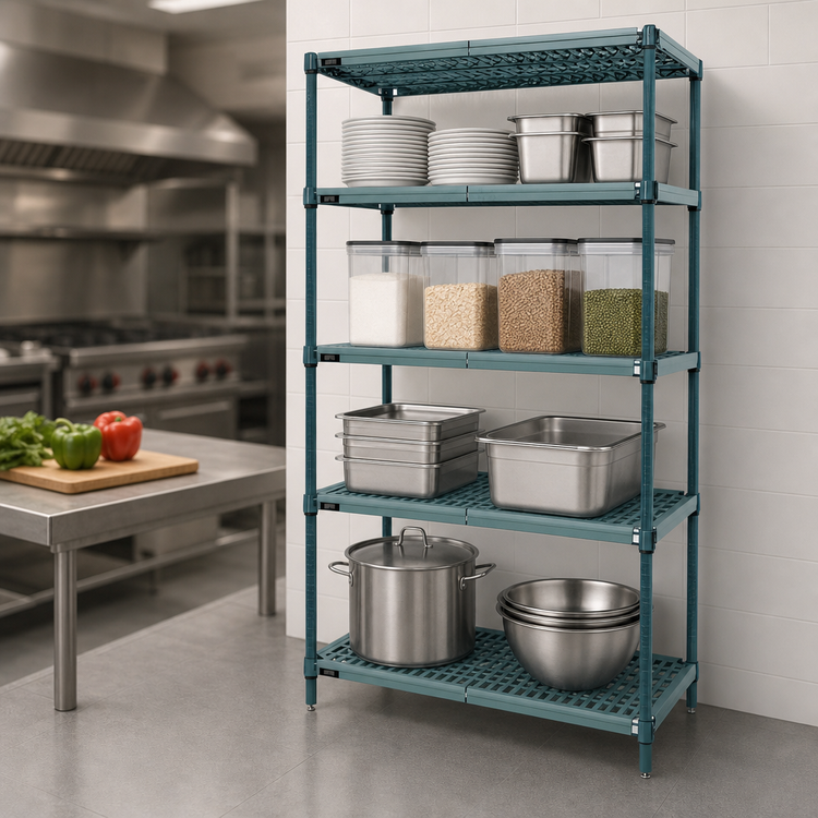 Product image #3 for Quantum WR63-2424WPM 4-Tier Stationary Wire Plastic Mat Shelving Unit, 24 x 24 x 63 Inches, Green Epoxy