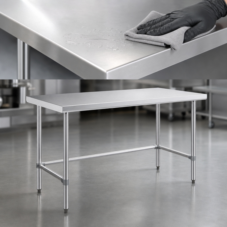 Product image #3 for Sapphire 60-Inch x 30-Inch 18-Gauge 430 Stainless Steel Flat Top Work Table with Open Base and Galvanized Legs