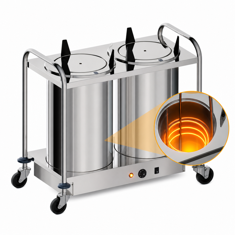 Product image #3 for Atlas Metal Heated Self-Leveling 2-Stack Mobile Open Plate Dispenser for 8-1/8" Plates