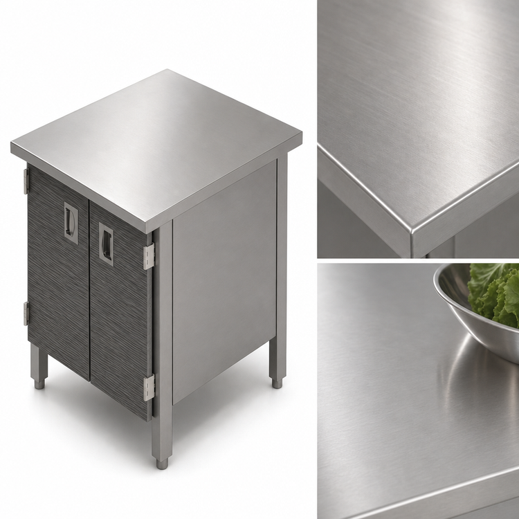 Product image #3 for John Boos Enclosed Base Stainless Steel Work Table with Hinged Doors, 60"W x 24"D