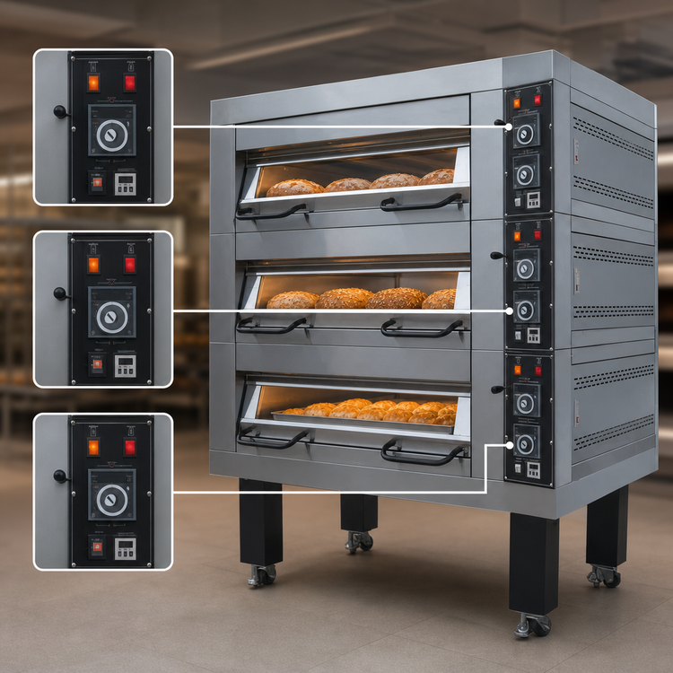 Product image #3 for BakeMax 3-Deck Electric Artisan Stone Deck Oven with Steam Injection for 18 x 26 Inch Pans