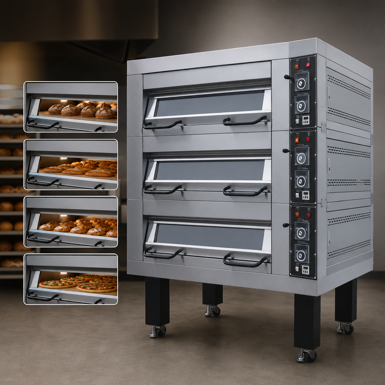 Product image #3 for BakeMax Electric Four-Deck Artisan Stone Deck Oven, Double-Pan Wide