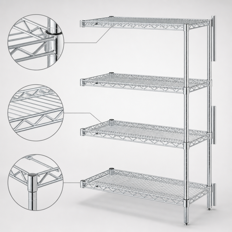 Product image #3 for Eagle Group 4-Tier Chrome-Plated Wire Add-On Shelving Unit, 72" x 24" x 63"