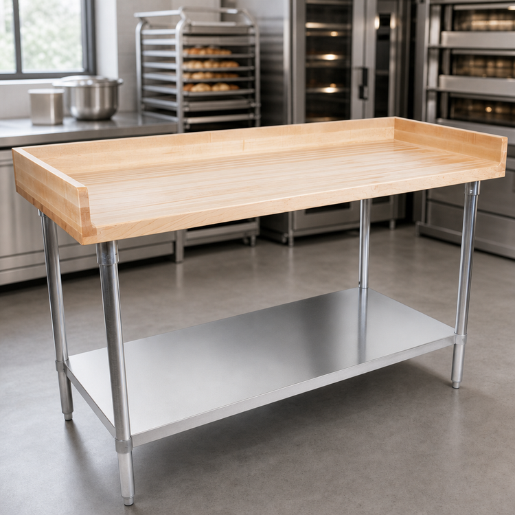 Product image #3 for John Boos 96-Inch x 24-Inch Northern Hard Rock Maple Baker's Top Work Table with Stainless Steel Undershelf