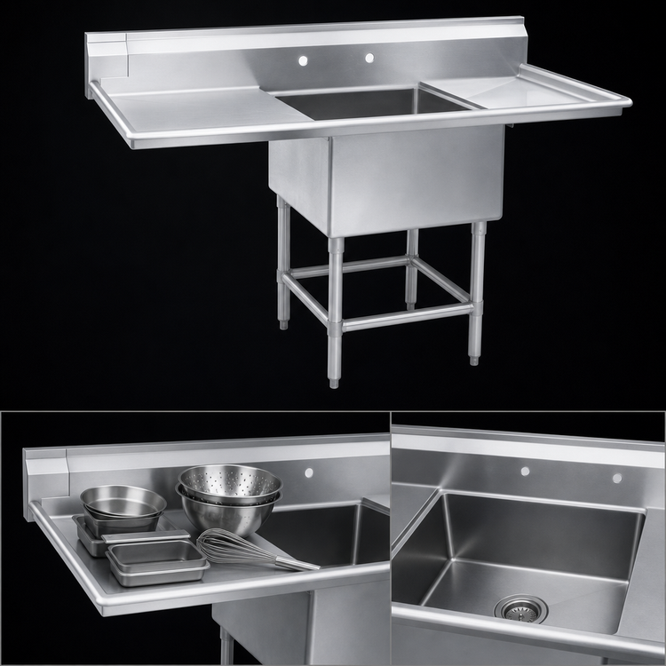 Product image #3 for Spec-Master FN Series One-Compartment Sink with 30-Inch Left Drainboard, 24" x 24" x 14" Bowl, 14-Gauge 304 Stainless Steel