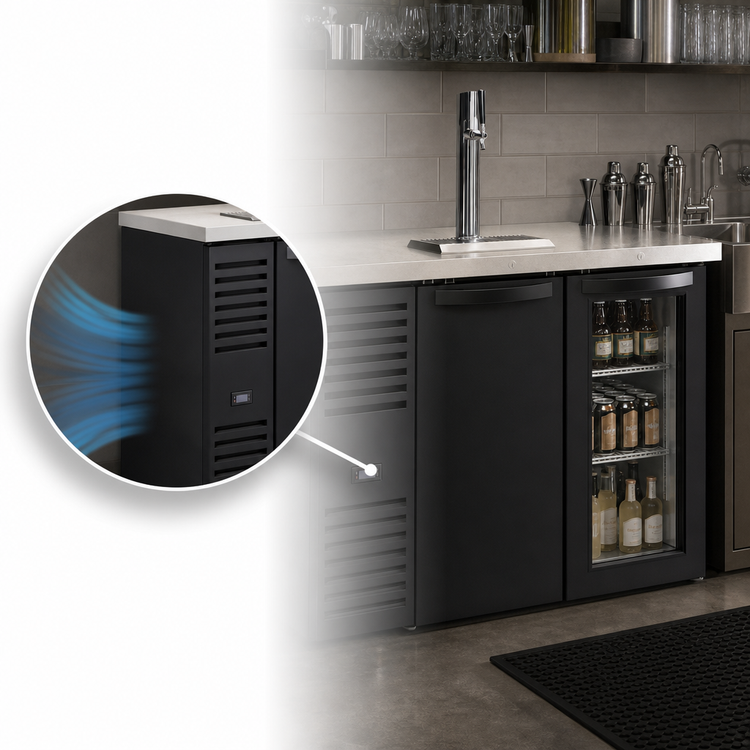 Product image #3 for True 48-Inch Two-Section Refrigerated Draft Bar Cooler with One Solid Door, One Glass Door, and Beer Column