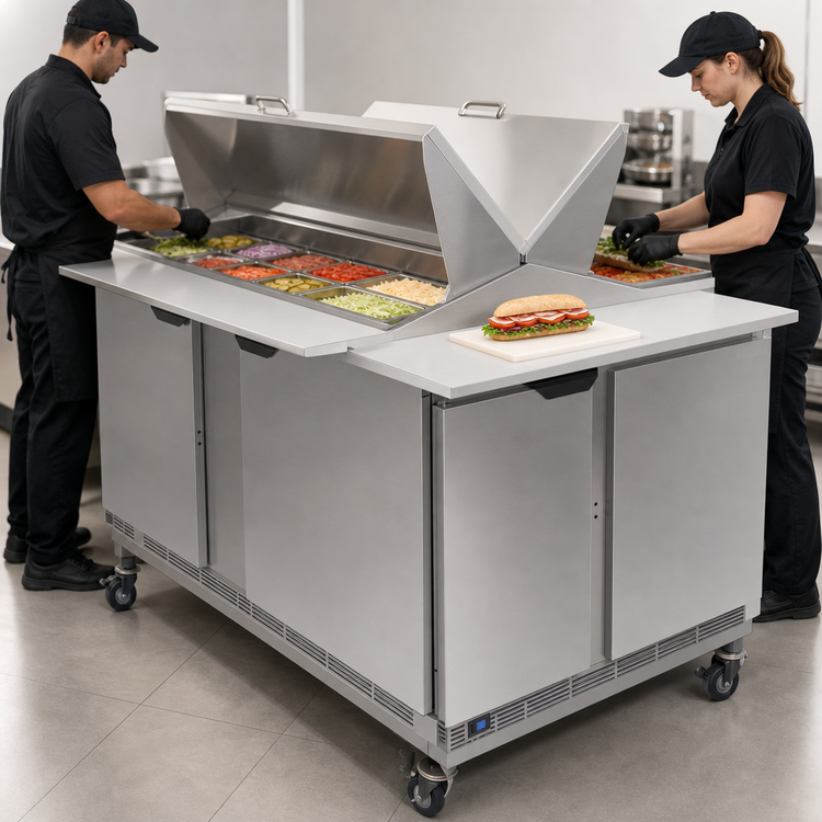 Product image #3 for Beverage-Air Dual-Sided Mega Top Sandwich Prep Table