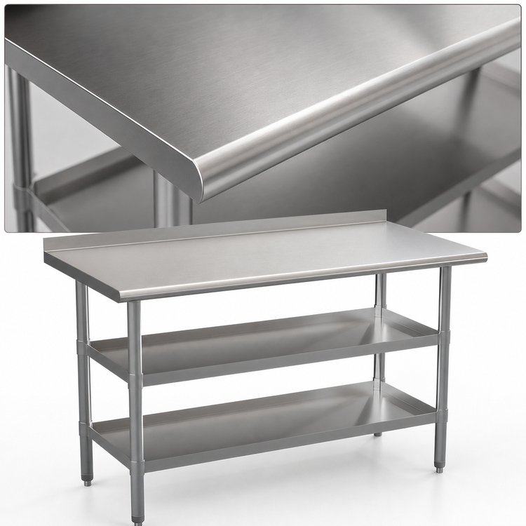 Product image #4 for Hogan Stainless Steel 18-Gauge Work Table with 1.5-Inch Backsplash and 2 Undershelves, 48 x 24 x 36 Inches