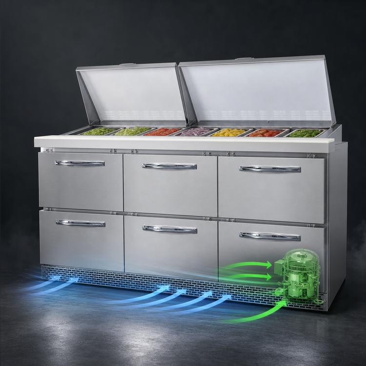 Product image #3 for Continental Refrigerator Designer Line D72N27M-FB-D 72" Front Breathing Mighty Top Refrigerated Sandwich Prep Table with Drawers