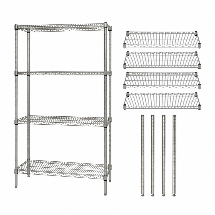 Product image #3 for Quantum 4-Shelf Wire Shelving Starter Kit, 60W x 21D x 63H, 304 Stainless Steel, 600-800 lb Capacity