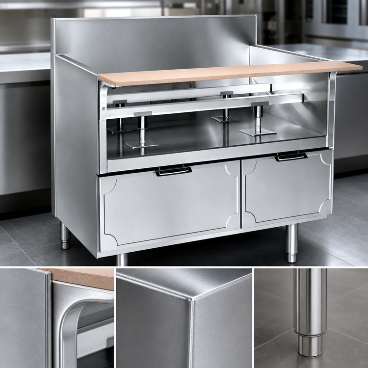 Product image #3 for La Rosa Refrigeration L-71142-26 Dry-Drawer Equipment Stand with 2 Drawers and Richlite Cutting Board, 42 x 26.5 Inches