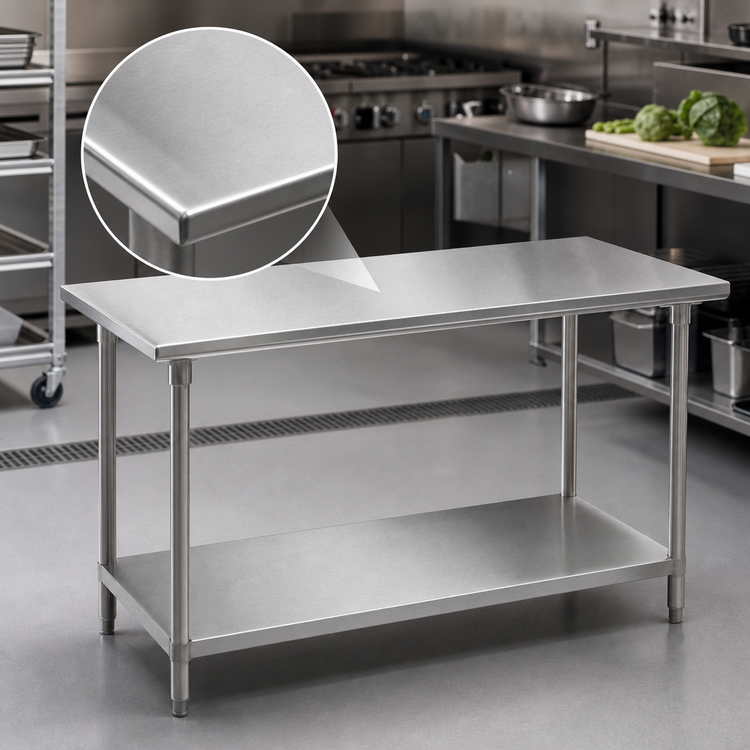 Product image #3 for Advance Tabco 144"W x 30"D 16-Gauge 304 Stainless Steel Work Table with Adjustable Undershelf