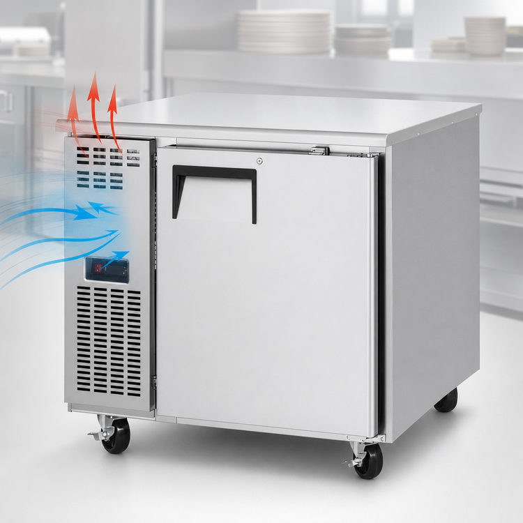 Product image #3 for Everest Refrigeration ETR1-24 1-Section Undercounter Worktop Refrigerator, 6 Cu. Ft., Side-Mounted Self-Contained, Stainless Steel