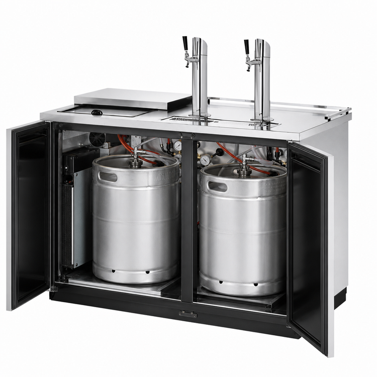 Product image #3 for True Club Top Draft Beer Cooler, 2 Half-Barrel Kegs, Stainless Steel, Dual Columns
