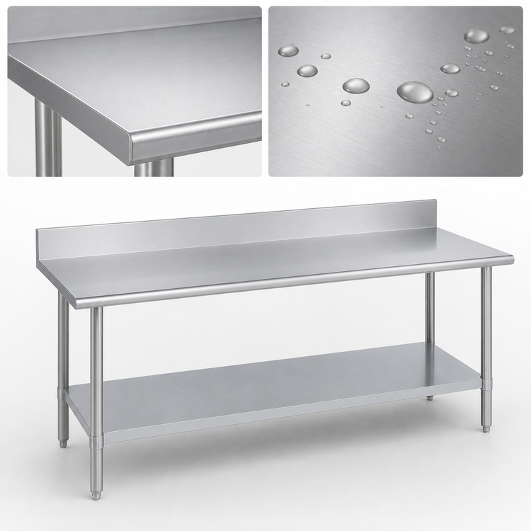 Product image #3 for Duke 108-Inch x 30-Inch Stainless Steel Work Table with 5-Inch Riser and Galvanized Undershelf