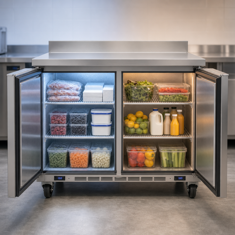 Product image #3 for Beverage-Air WTFR48AHC 48-Inch Two-Section Dual-Temperature Worktop Freezer/Refrigerator, Left Freezer / Right Refrigerator