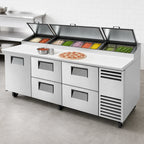 Thumbnail image #3 for True Mfg. - General Foodservice TPP-AT2-93D-4-HC 93.5-Inch Self-Contained Refrigerated Pizza Prep Table, 1 Door, 4 Drawers