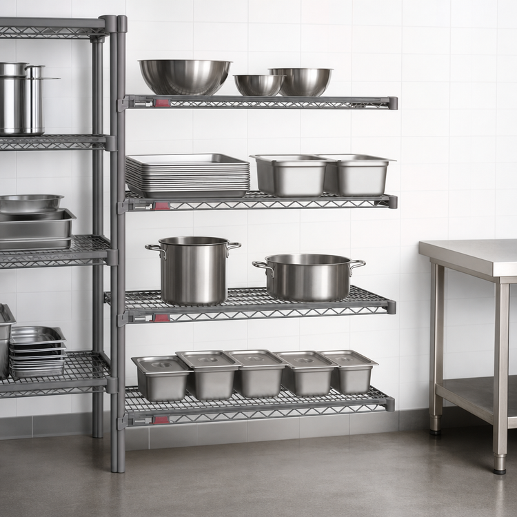 Product image #3 for Eagle Group Valu-Master 4-Tier Add-On Wire Shelving Unit, 48W x 24D x 63H, Pewter Gray Epoxy