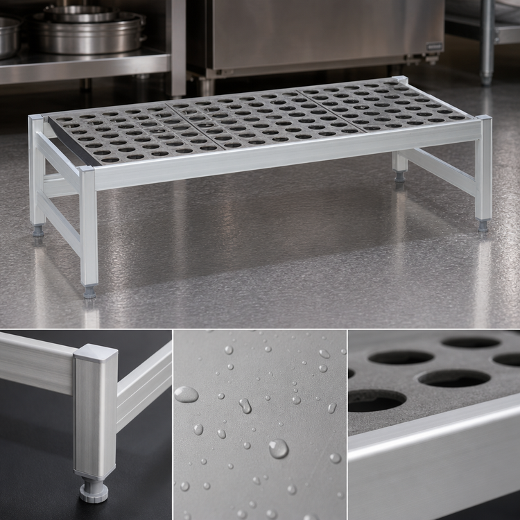 Product image #3 for Fermostock 38-Inch W x 14-Inch D x 12-Inch H Aluminum Dunnage Rack with Adjustable Composite Feet