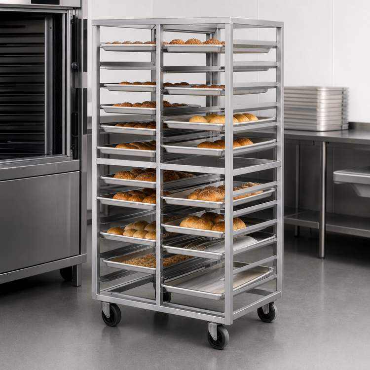 Product image #3 for Channel Manufacturing Double Section Side-Loading Stainless Steel Bun Pan Oven Rack, 24-Pan Capacity