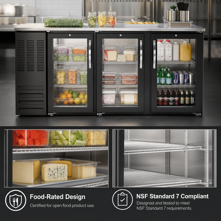 Product image #3 for Beverage-Air Three-Section Food-Rated Glass Door Back Bar Refrigerator, 78 Inch Wide
