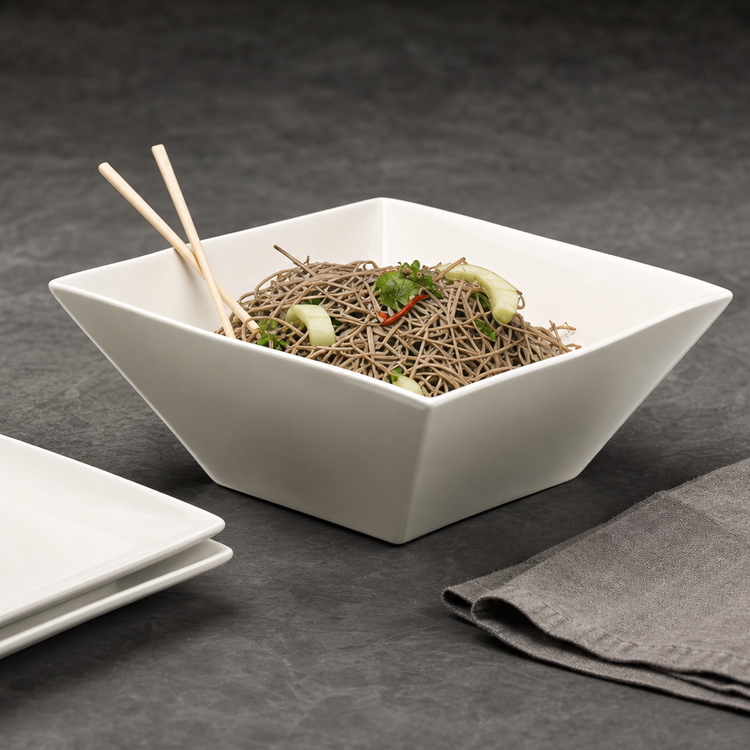Product image #3 for American Metalcraft Prestige 85 oz. White Square Porcelain Dinner Bowl