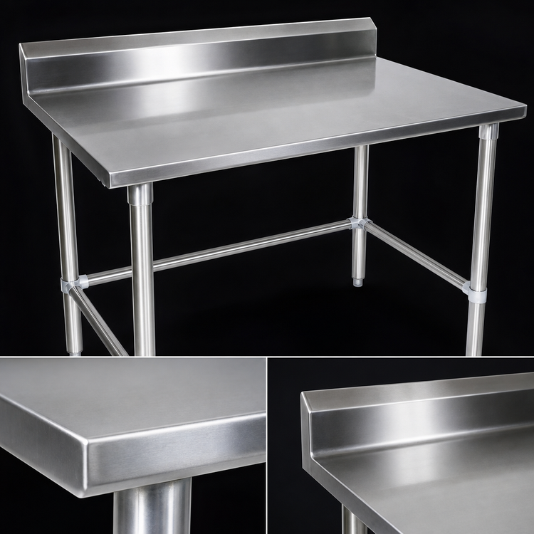Product image #3 for John Boos Stallion 108-Inch x 36-Inch Stainless Steel Open-Base Work Table with 5-Inch Backsplash and Safety Edge
