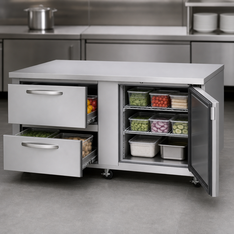 Product image #4 for Turbo Air PRO Two-Section Undercounter Refrigerator with 1 Solid Door and 2 Drawers, 18.8 Cu. Ft.