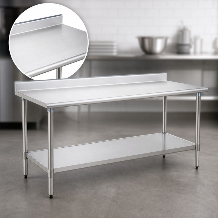 Product image #3 for Eagle Group BlendPort Budget Series 84-Inch x 30-Inch 430 Stainless Steel Work Table with Backsplash and Undershelf