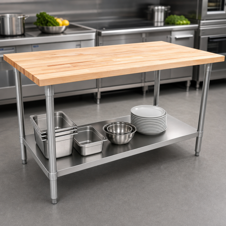 Product image #3 for John Boos 36-Inch x 30-Inch Northern Hard Rock Maple Wood Top Work Table with Stainless Steel Undershelf