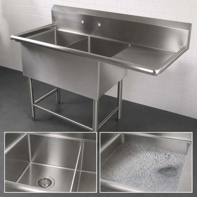 Product image #3 for John Boos Pro-Bowl Freestanding 2-Compartment Stainless Steel Sink with Right Drainboard