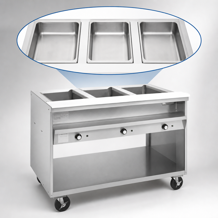 Product image #3 for Randell Custom & Serving 48 Inch Electric Hot Food Table, 3-Pan Open Well, Open Shelf Base