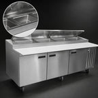 Thumbnail image #3 for Delfield LiquiTec 18699PTLP 99-Inch Three-Section Self-Contained Refrigerated Pizza Prep Table with Raised Rail and 20-Inch Cutting Board