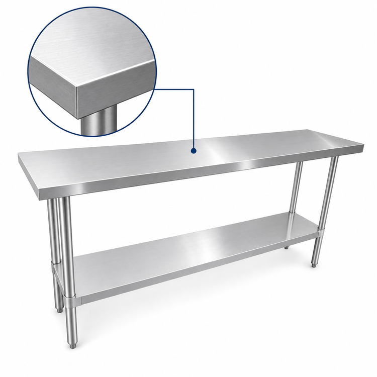 Product image #3 for Sapphire 72 Inch x 18 Inch 16 Gauge 304 Stainless Steel Work Table with Adjustable Undershelf