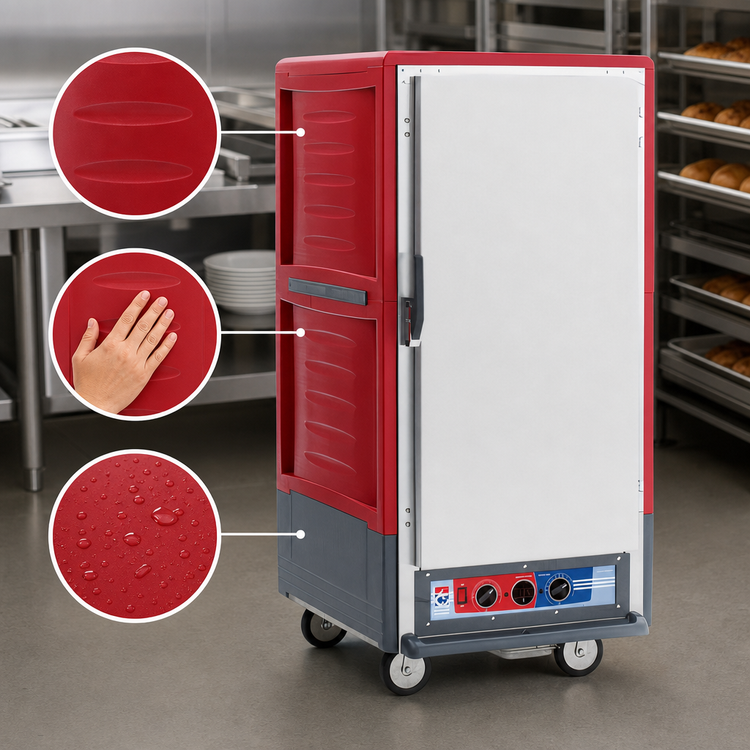 Product image #3 for Metro C5 3 Series Mobile Moisture Heated Holding & Proofing Cabinet, 3/4 Height, Full Solid Doors, Red Insulation Armour, Lip Load Slides