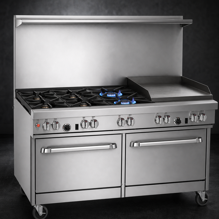 Product image #3 for Southbend Ultimate 60-Inch Gas Restaurant Range with 3 Front Burners, 2 Rear Burners, 24-Inch Griddle, and 2 Cabinets