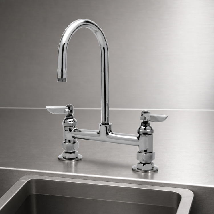 Product image #3 for T&S Brass 8-Inch Deck-Mount Low-Lead Mixing Faucet with Rigid/Swivel Gooseneck and Lever Handles