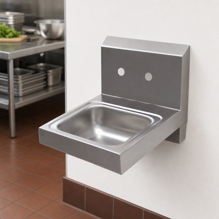 Product image #3 for Advance Tabco Special Value Series Wall-Mounted Hand Sink with 9" x 9" x 5" Bowl and Crumb Cup Strainer, No Faucet Included