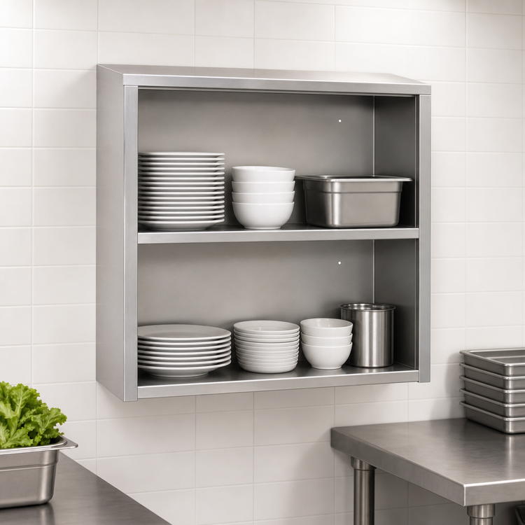 Product image #3 for Glastender WCO96 Open Front Stainless Steel Wall-Mounted Cabinet, 96 Inch