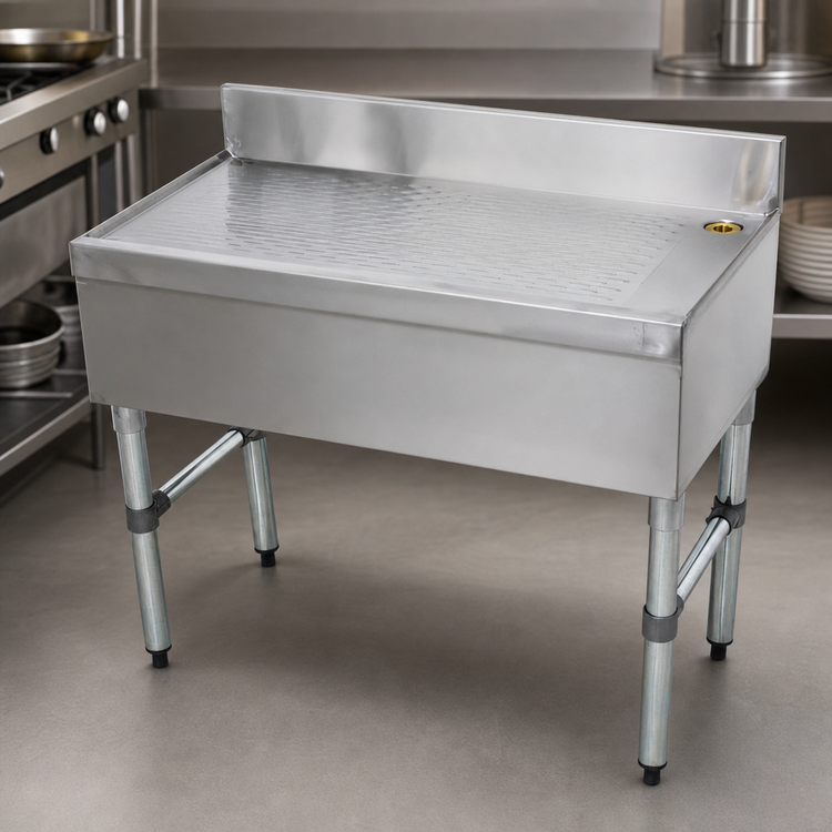 Product image #3 for Advance Tabco Special Value Series 12" x 18" Free-Standing Stainless Steel Bar Type Drainboard with 4" Backsplash