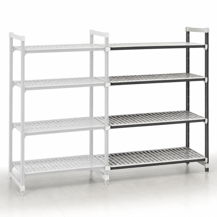 Product image #3 for Cambro Camshelving Elements XTRA 24"W x 36"L x 72"H Stationary Add-On Polymer Shelving Unit, 4-Tier Vented, Speckled Gray