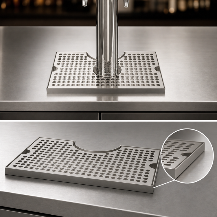 Product image #3 for Micro Matic USA Surface-Mount Stainless Steel Drip Tray Trough with 5-Inch Draft Tower Cutout, 12 x 7 Inches