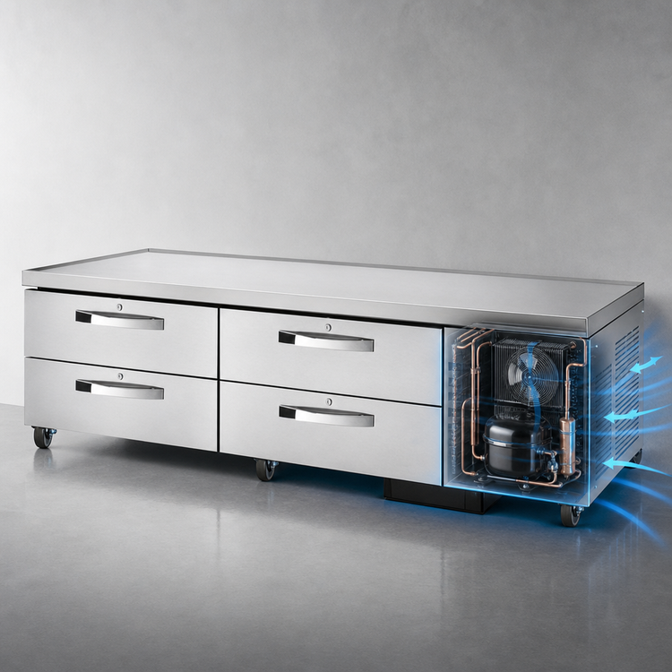 Product image #3 for True 79-1/4 Inch Refrigerated Chef Base with 4 Locking Drawers and Stainless Steel Top