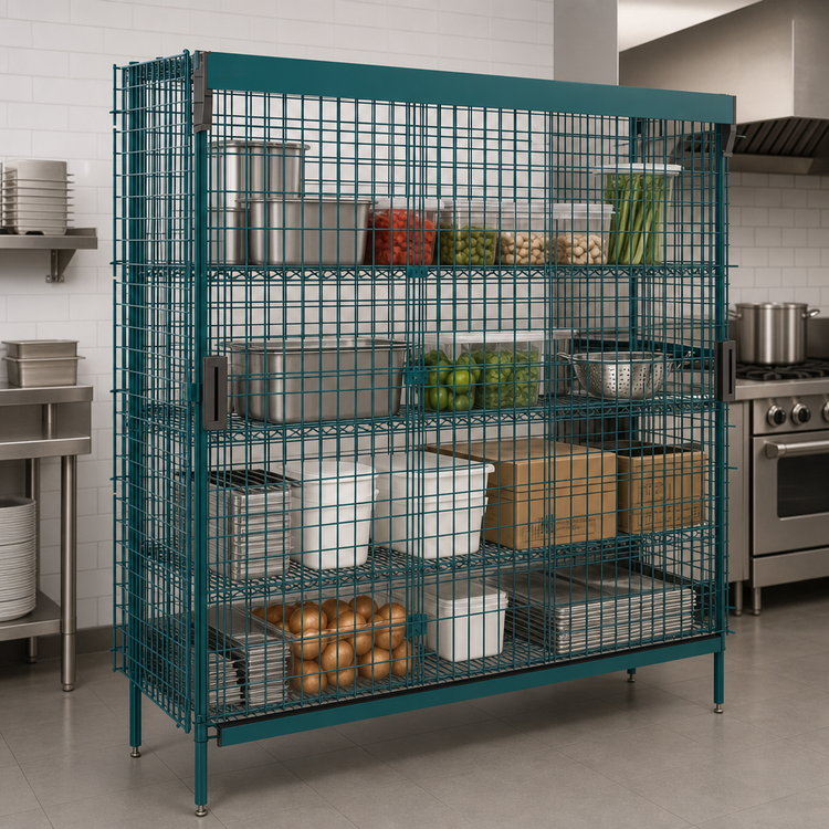Product image #3 for Metro Super Erecta Stationary Security Cage with Sliding Doors for 24 x 60 Shelves, Metroseal Green Epoxy