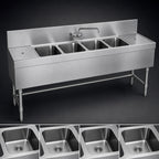 Thumbnail image #3 for Eagle Group Spec-Bar B5.5L-4-24 66-Inch Four-Compartment Stainless Steel Underbar Sink with Left Drainboard and Faucet